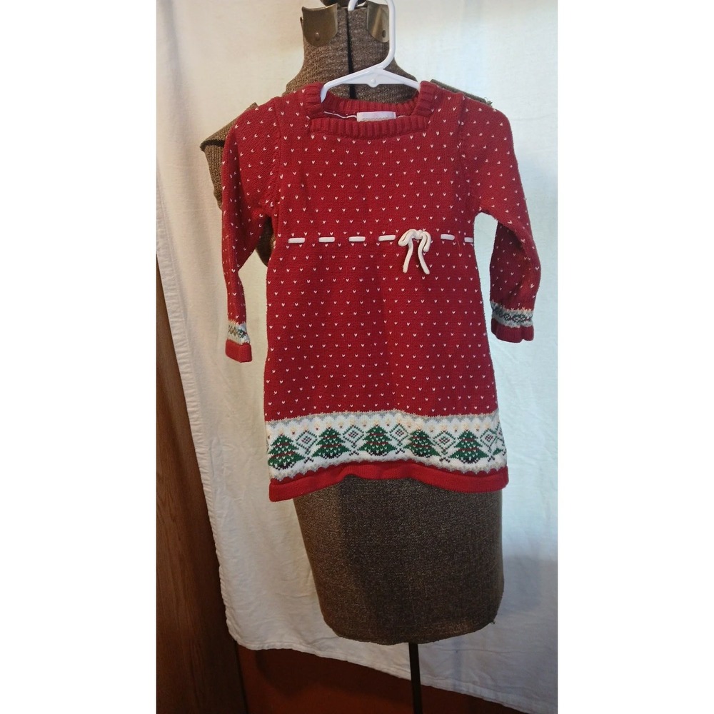 Savannah Toddler Girls Red Fair Isle Christmas Tree Sweater Dress 2T Holiday